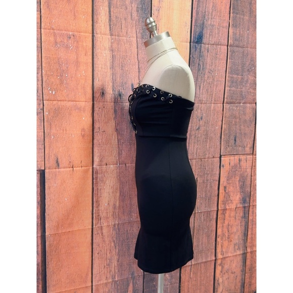 Forever 21 Women's Black Strapless Deep V-neck Pencil Bodycon Mini Dress size S - Picture 3 of 8